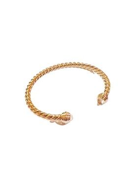 Gold-Tone Twisted Open Cuff Bracelet with Pearl Tips